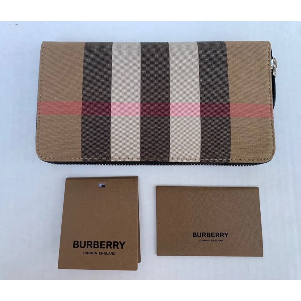 Burberry Super Exploded Check Taupe Brown Large Zip Around Wallet